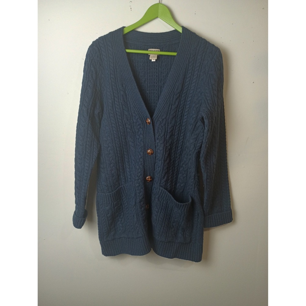 Duluth Trading Co Navy Blue Wool Cashmere Cable Knit Cardigan Sweater Womens S